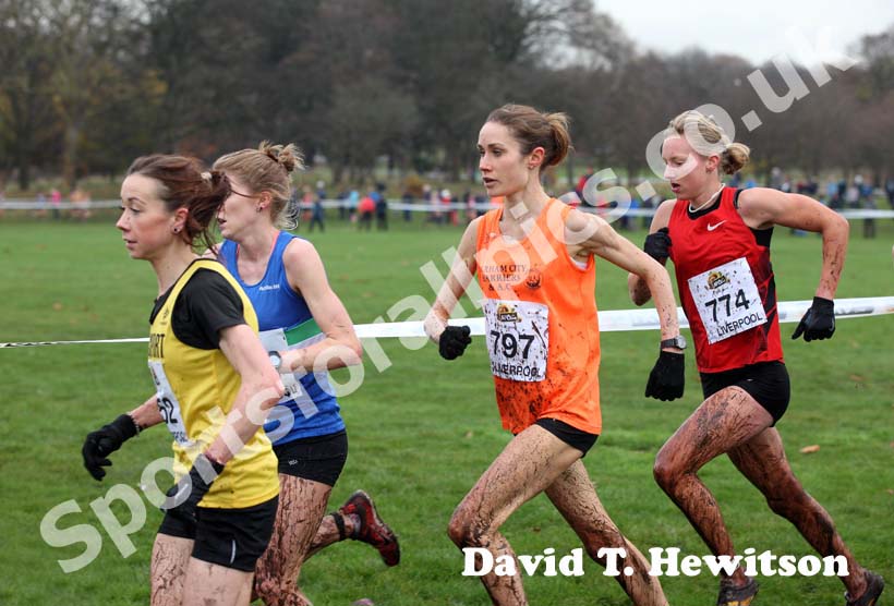 Eventual winner in yellow Jessica Coulson (Stockport), 797 Rosie Smith (Durham City) and Emma Pallant during the 2012 McCain Liverpool Challenge.